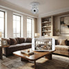 5MP 360-Degree Panoramic Fisheye IP Security Camera monitoring a stylish living room on a smartphone.