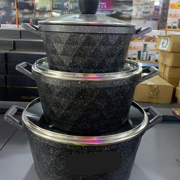 Perfect Dealz 3 Piece Non stick Black Granite Pot Set