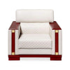 Executive Modern Armchair Sofa featuring a luxurious white seat and elegant red wooden accents.
