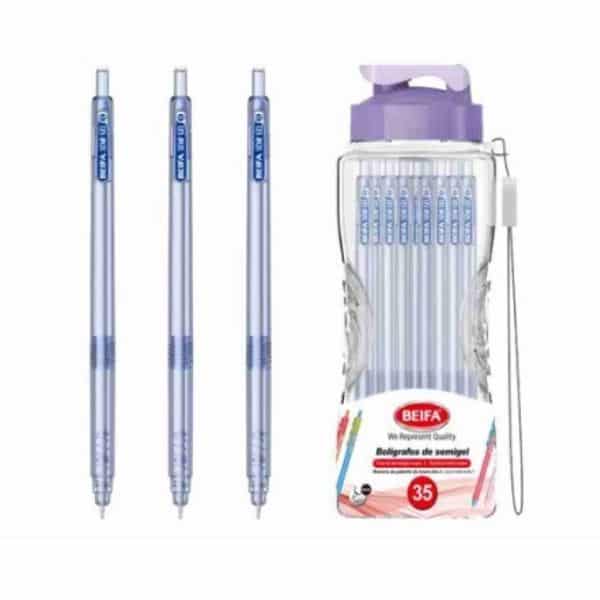 35 pcs Semi-Gel Ink Clicking Pen in a clear container, featuring 15 click pens displayed in front.