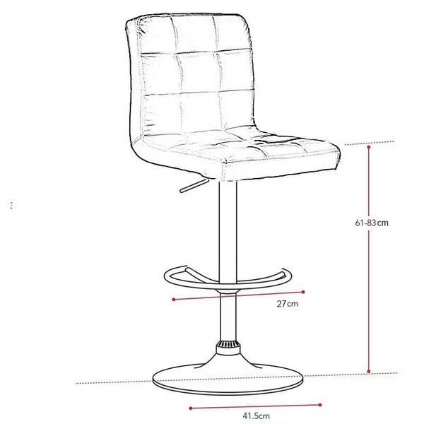 Adjustable Swivel Bar Stool with Backrest dimensions and design illustration showing height and width.