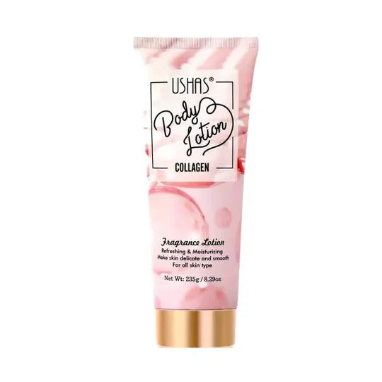 Collagen Fragrance Body Lotion in a pink tube, designed for refreshing and moisturizing all skin types.