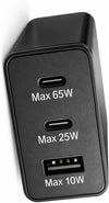 3-Port Power Adapter Charging Charger with USB-C ports and USB-A for efficient charging of devices.