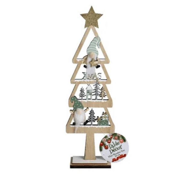 Mini Festive Wooden Table Tree 30 cm with rustic design and holiday décor features for festive table setting.