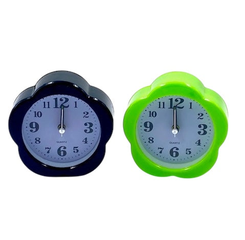 Mini Quartz Analog Desktop Alarm Clock in black and green flower designs.
