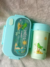 Cute Cartoon Dinosaur Kids Bento Lunch Box & Cup Set on a soft background, featuring fun dinosaur designs.