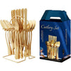 Perfect Dealz 24 Piece Gold Stainless Steel Tableware Cutlery Set with Display Stand