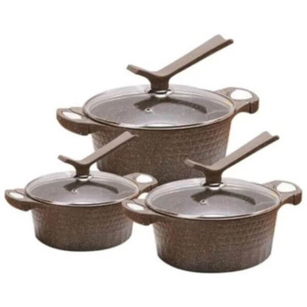 Perfect Dealz 3 Piece Non stick Brown Granite Pot Set