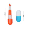 Capsule-Shaped Writing Pen in orange and white design with a blue capsule on a white background.