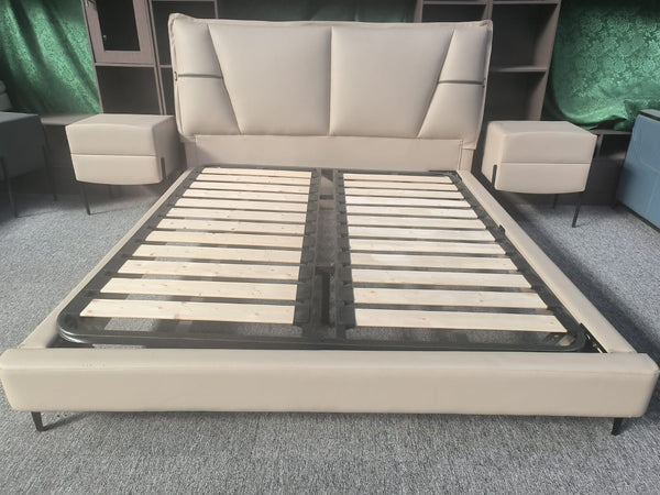 Modern Upholstered Bed Frame showing the sleek design and sturdy slat base for optimal mattress support.
