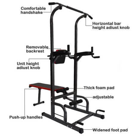 Perfect Dealz All in One Pull Up Bar Adjustable Tower Dip Station With Bench Bar