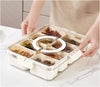 6-Compartment Snack Box with Lid holding spices and herbs for organized kitchen storage.