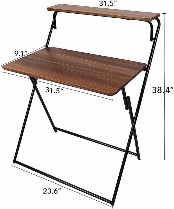 Folding 2-Tier Wall Mounted Desk showcasing dimensions 31.5" x 23.6" x 38.4" for compact workspaces.