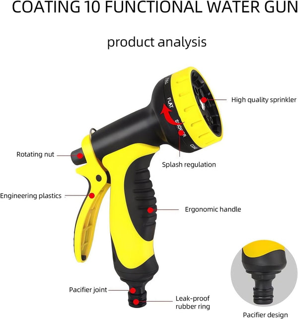 Wall-Mounted Garden Hose Reel with Spray Gun Set featuring high-quality sprinkler and ergonomic handle.