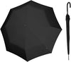 Curved Handle Automatic Rain Umbrella opened and closed, showcasing its sleek black design.