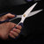 Hand holding Stainless Steel Multi-Purpose Tailor Shears for fabric and paper cutting.