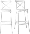 Modern Vintage Plastic Bar Chair, white bar stools with cross-back design, perfect for counters and casual seating.