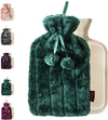 Insulated Hot Water Bottle with Soft Cover in green, featuring a cozy plush design for warmth and comfort.