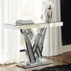 Elegant Silver Console & Mirror Set featuring a stylish reflective design, enhancing modern living spaces and entryways.
