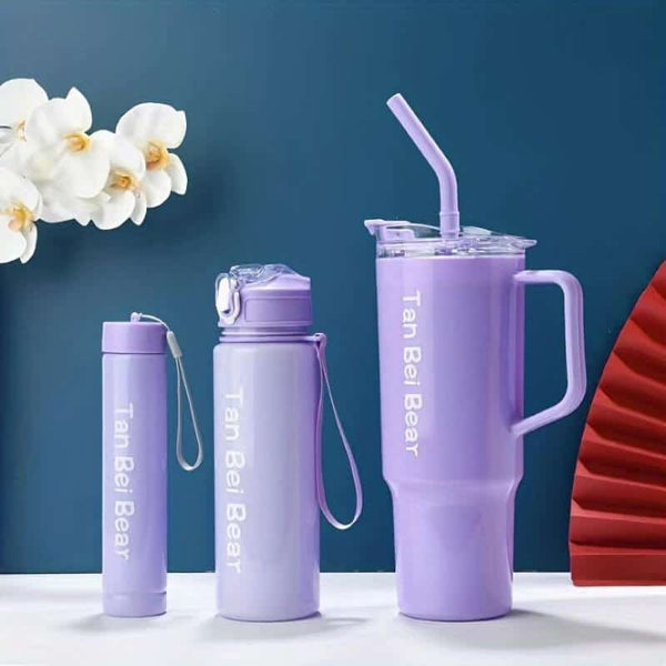 3 Piece Sports Water Bottle Set With Straw image 2