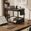 2-Tier Desktop Multi-Functional Storage Rack organizing books, stationery, and a speaker on a desk in a home office.