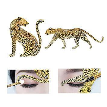 Leopard Eyeliner Makeup Tool Stencil showing leopard designs and application technique for bold eye looks.