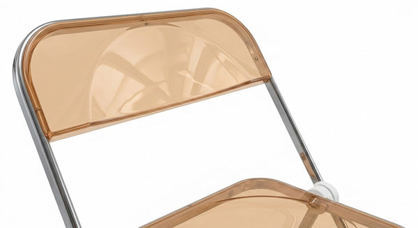 Close-up of Modern Transparent Folding Chair showcasing its sleek transparent seat and lightweight metal frame.