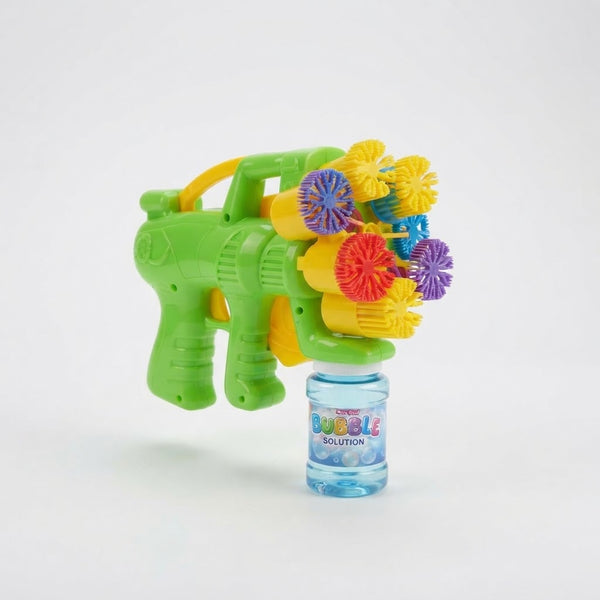 Colorful 4-Head Bubble Gun Toy with bubble solution, perfect for outdoor bubble-filled fun.