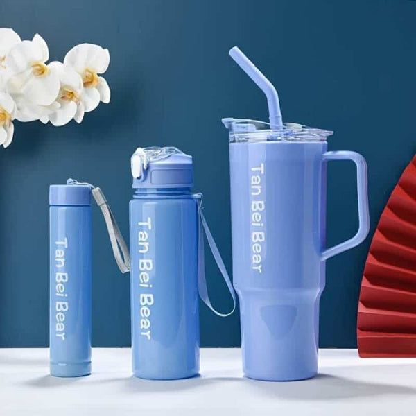 3 Piece Sports Water Bottle Set With Straw image 3