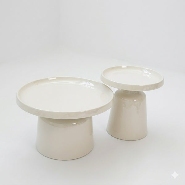 Modern White Round Coffee Table Set featuring two stylish, minimalist tables in a clean white finish.