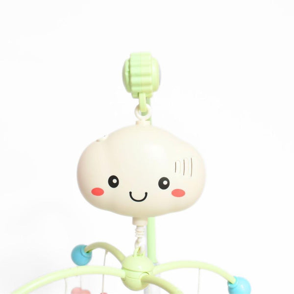 Close-up of the smiling cloud on the Rotating Musical Baby Crib Mobile with Projection.