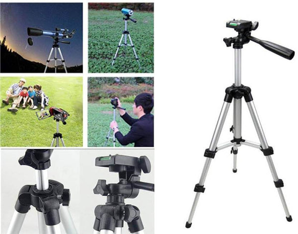 3110 Aluminium Camera Tripod Portable Stand featuring adjustable legs and multiple setups for photography.