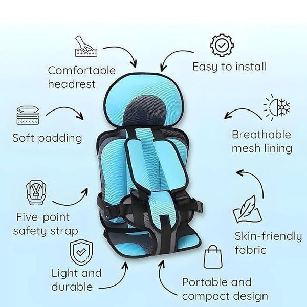 Breathable Anti-Slip Baby Car Seat Cushion features, including comfortable headrest, soft padding, and breathable mesh lining.