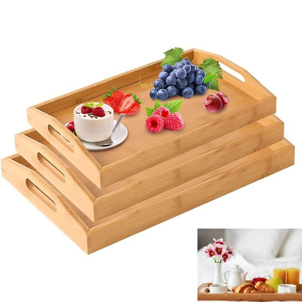 Perfect Dealz 3 Piece Classy Bamboo Tray Set