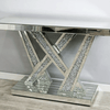 Elegant Silver Console & Mirror Set featuring a modern design with reflective surfaces and crystal accents.