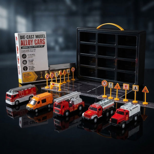 Die-Cast Model Alloy Cars Emergency Rescue Vehicle Gift Set featuring detailed rescue vehicles and accessories.