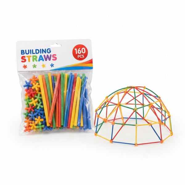 160-Piece Building Straws Construction Set with colorful straws and a completed geometric structure.