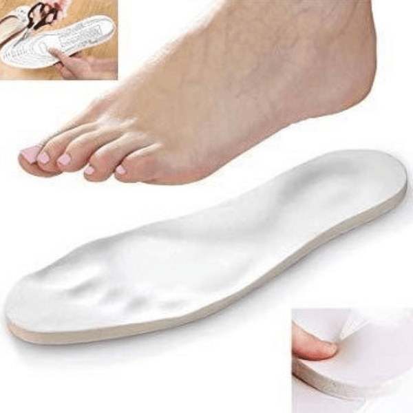 Memory Foam Shoe Insoles designed for comfort and support, showing a foot and the insoles side by side.