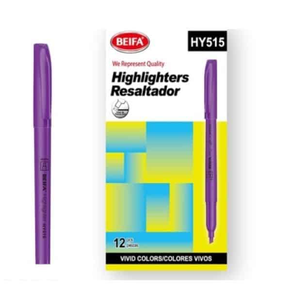 Pack of 12 Vivid Same Colour Highlighters Purple packaging with vivid purple highlighter on display.