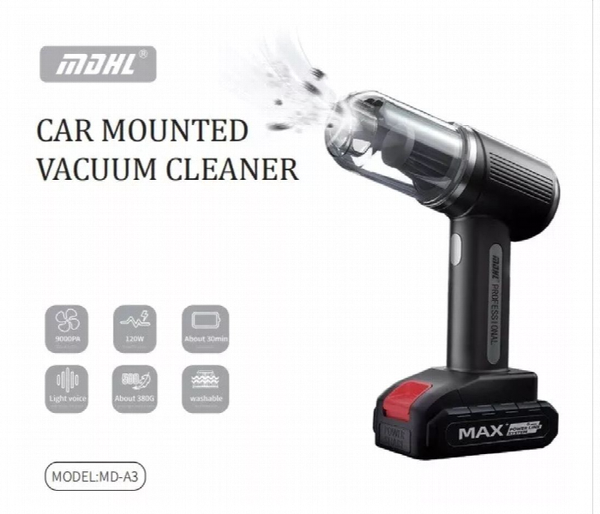 Car Mounted Vacuum Cleaner showcasing powerful suction and compact design for effective cleaning in vehicles.