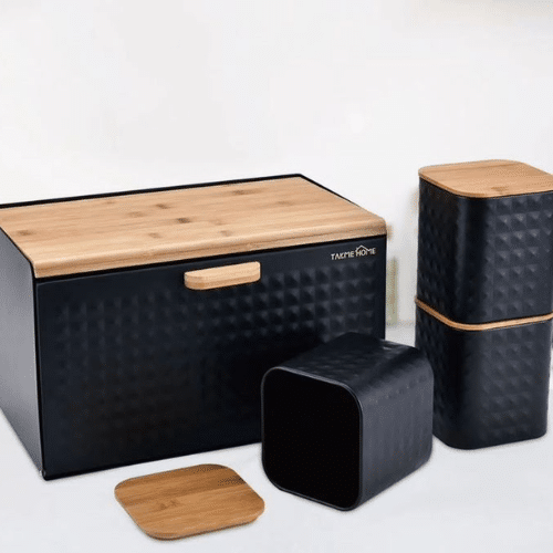 Perfect Dealz Elegant Wooden Bread Box with Matching Canisters