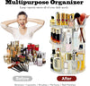 Before and after image of 360 Rotating Cosmetic Organizer showcasing cosmetics and beauty products.