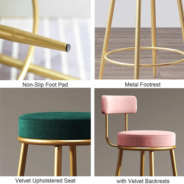 Modern Upholstered Dining Chair features non-slip foot pad, metal footrest, and velvet upholstered seats.