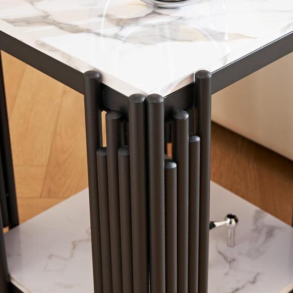 Marble End Table with 2-Tier Open Storage Shelves featuring a marble top and modern design.