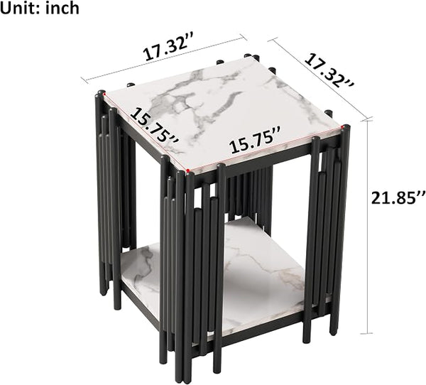 Marble End Table with 2-Tier Open Storage Shelves
