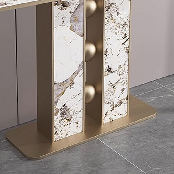 Luxury Faux Marble and Gold Circular Base Console Table featuring a sleek marble surface and a bold metallic pedestal design.