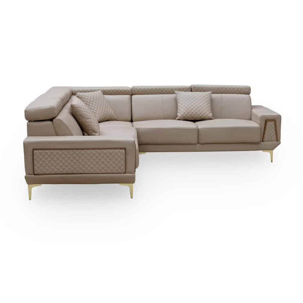 Plush L-Shaped Genuine Leather Corner Sofa featuring elegant design and comfortable seating for modern living rooms.
