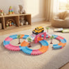 134-Piece DIY Flexible Track Toy Set featuring colorful track pieces and a toy car on a play mat.