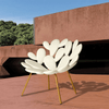Urban Ease Contour Lounge Chair in a unique flower design, set against a modern architecture backdrop.