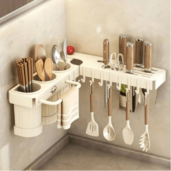 Perfect Dealz 65cm Wall Mounted Multifunctional Kitchen Utensil Holder Rack